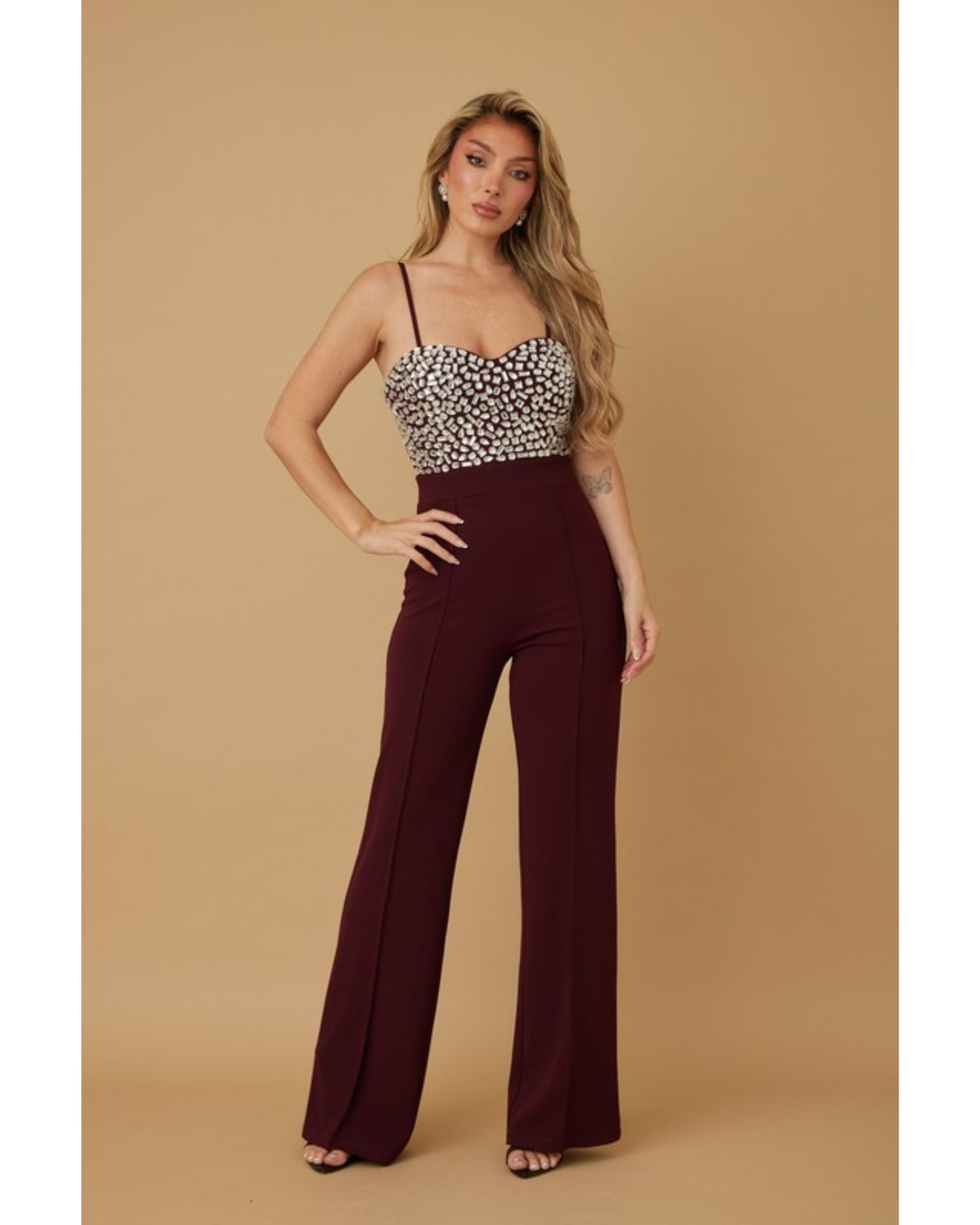 Jewel sewn detailed top Fhasion jumpsuit Women